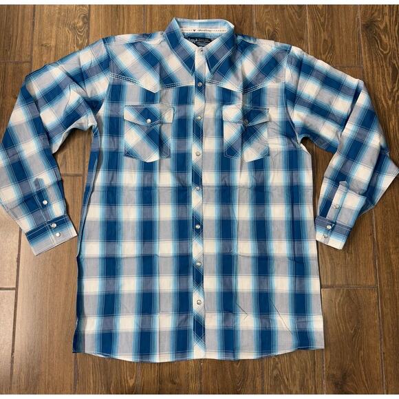 Cowboy Hardware Hombre Plaid Print Long Sleeve Pearl Snap Western Shirt - Large - Picture 1 of 6
